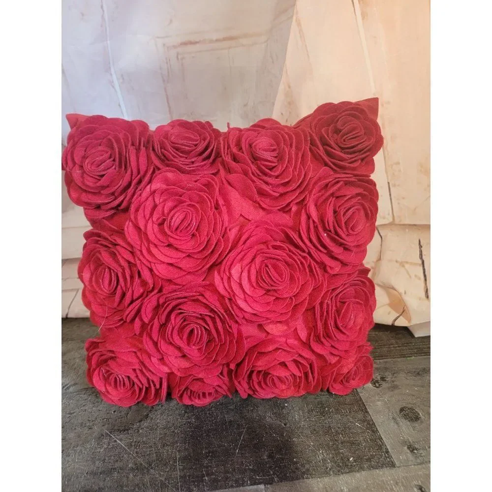Red‎ floral Carnation Rose plush pillow decor